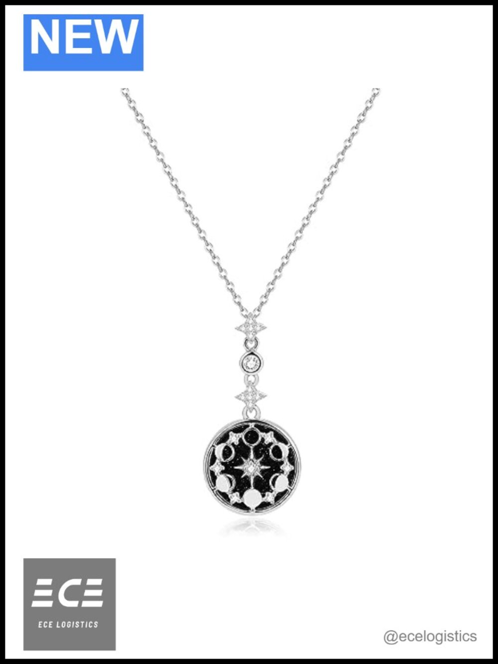 925 Sterling Silver 18K Gold Plated Blue Sandstone Moon Star Phase Necklace
